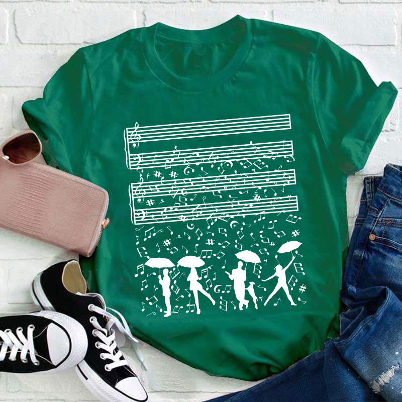 Dancing On The Rainy Night Under The Musical Notes Teacher T-Shirt