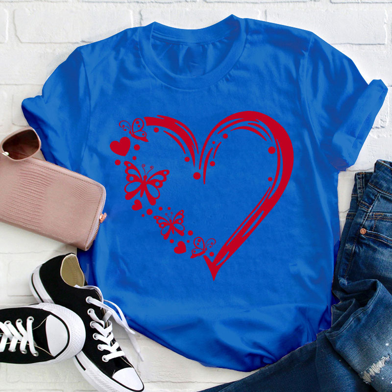 Valentine Heart With Butterfly Teacher T-Shirt