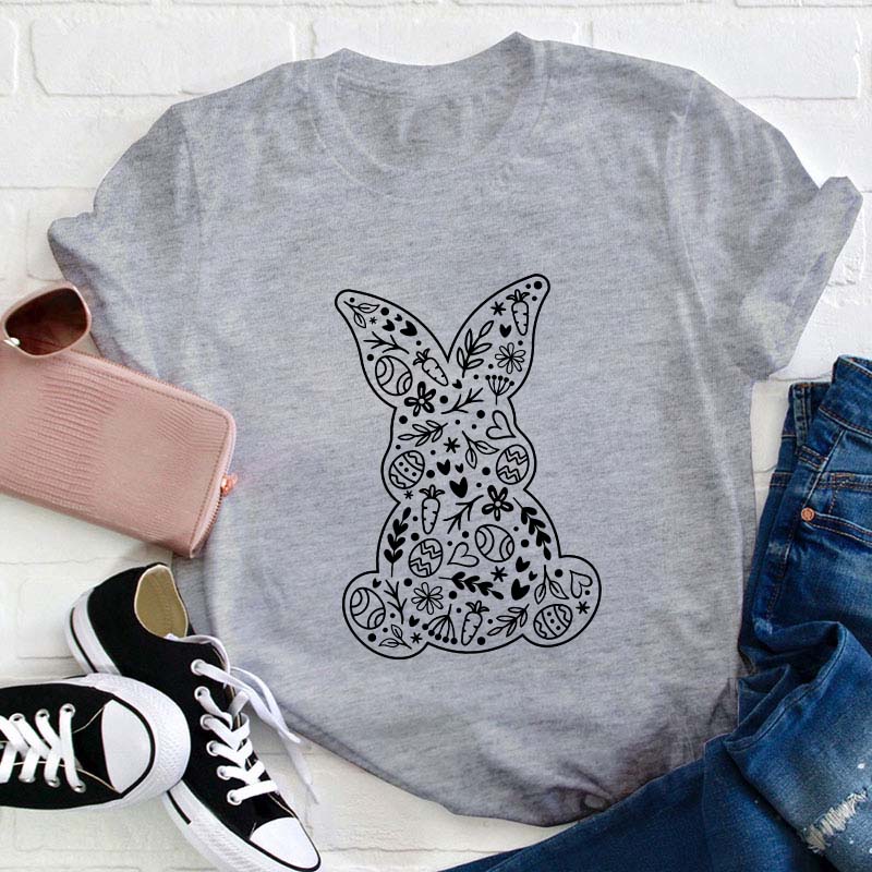 Floral Bunny Teacher T-Shirt