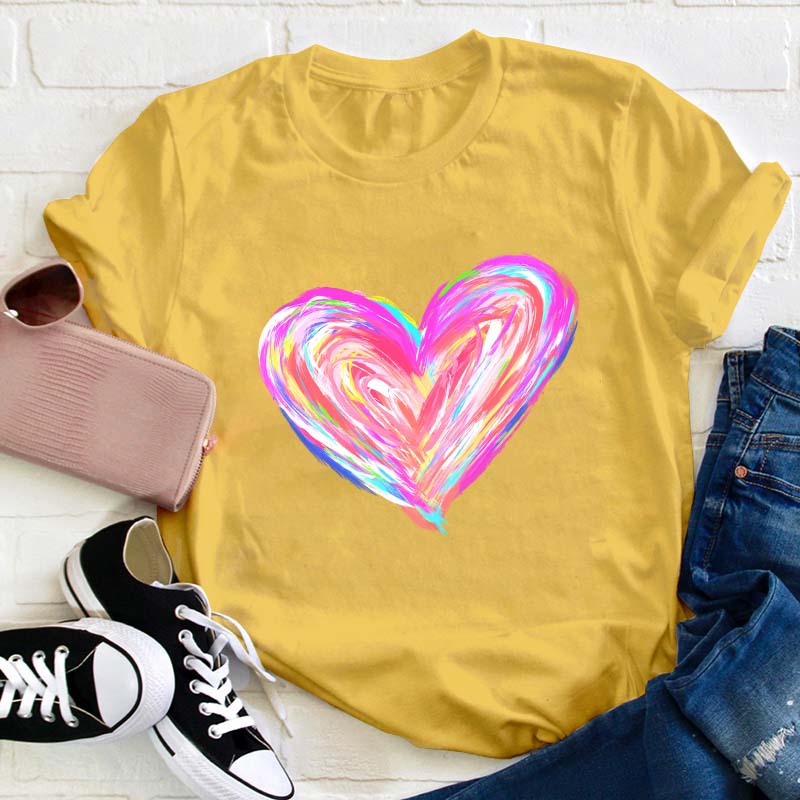 Colorful Rainbow Heart Teacher T-Shirt