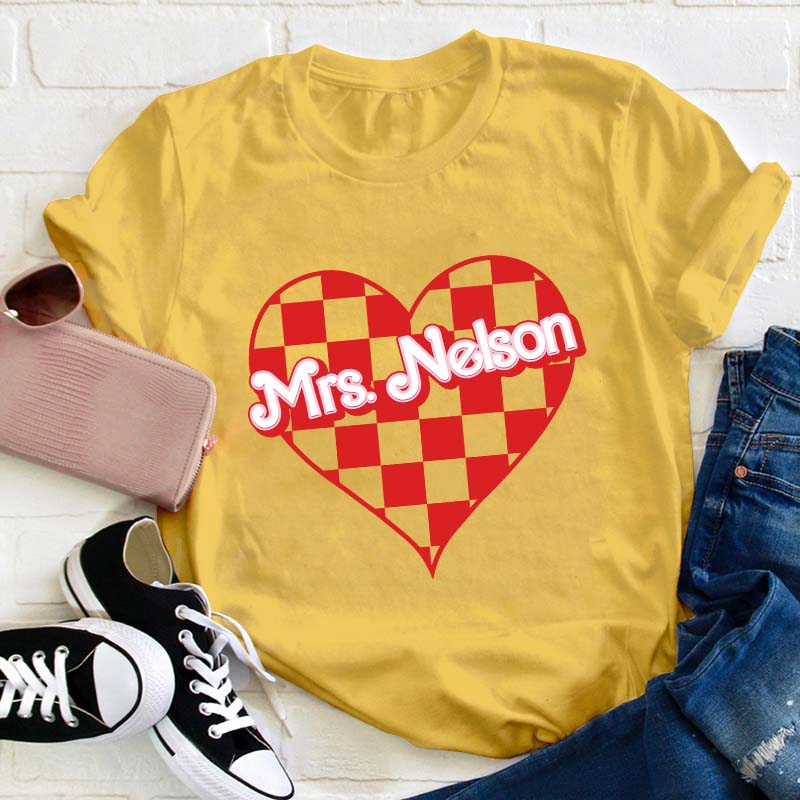 Personalized Name Heart Checker Teacher T-Shirt