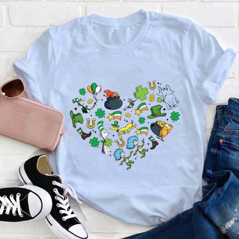 St Patrick Day Love Heart Teacher T-Shirt