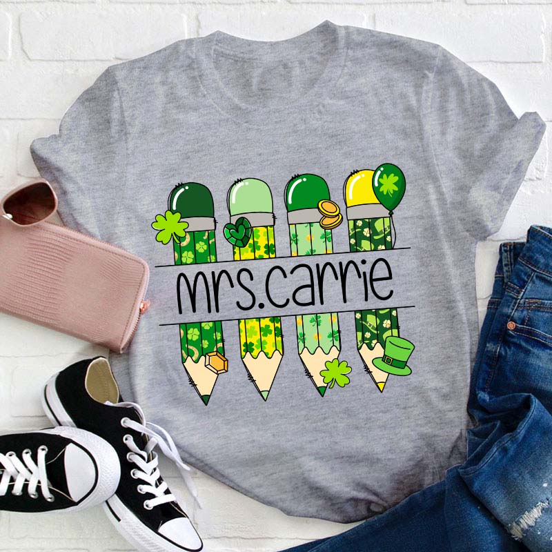 Personalized Green Pencil Teacher T-Shirt