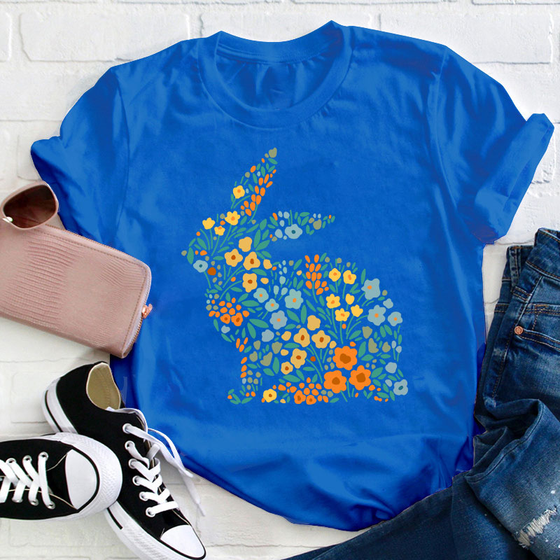 Floral Bunny Teacher T-Shirt