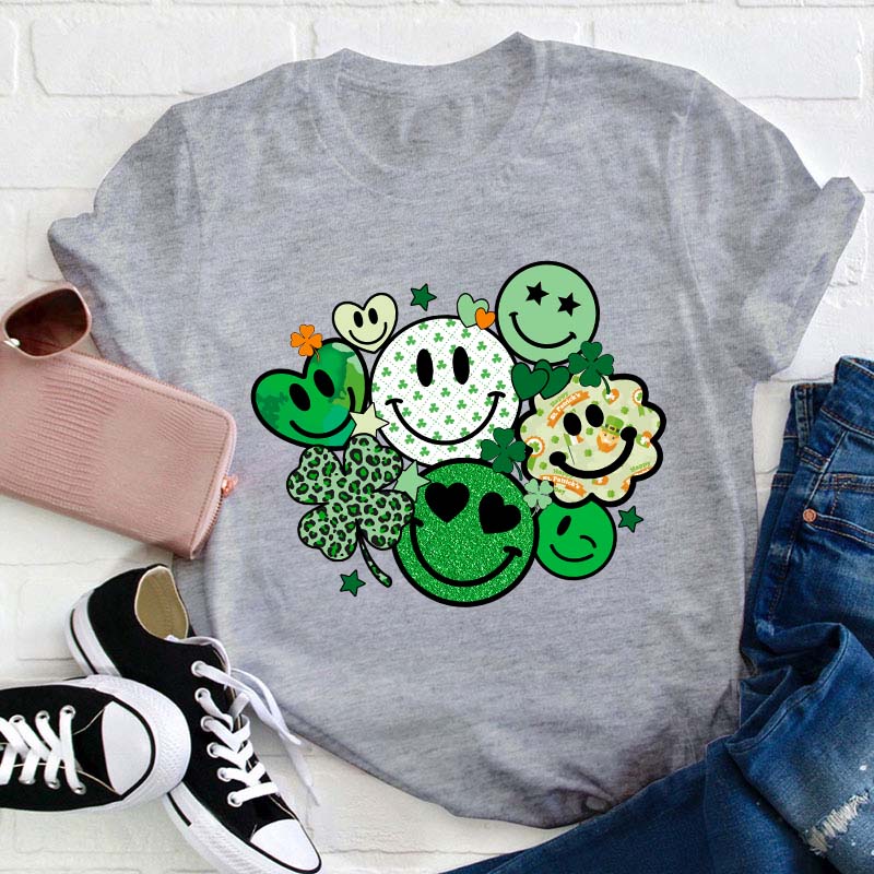 St Patricks Day Smiley Faces Teacher T-Shirt