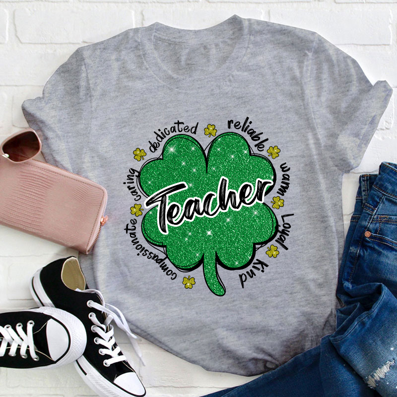 Glitter Motivate Shamrock Teacher T-Shirt