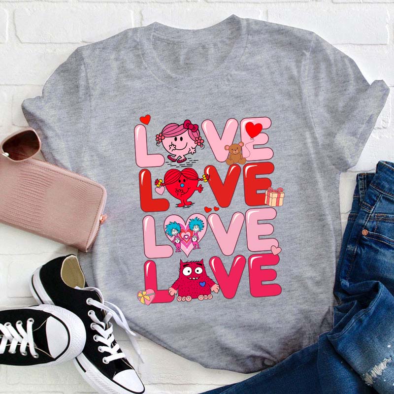 Love Cartoon Characters Teacher T-Shirt