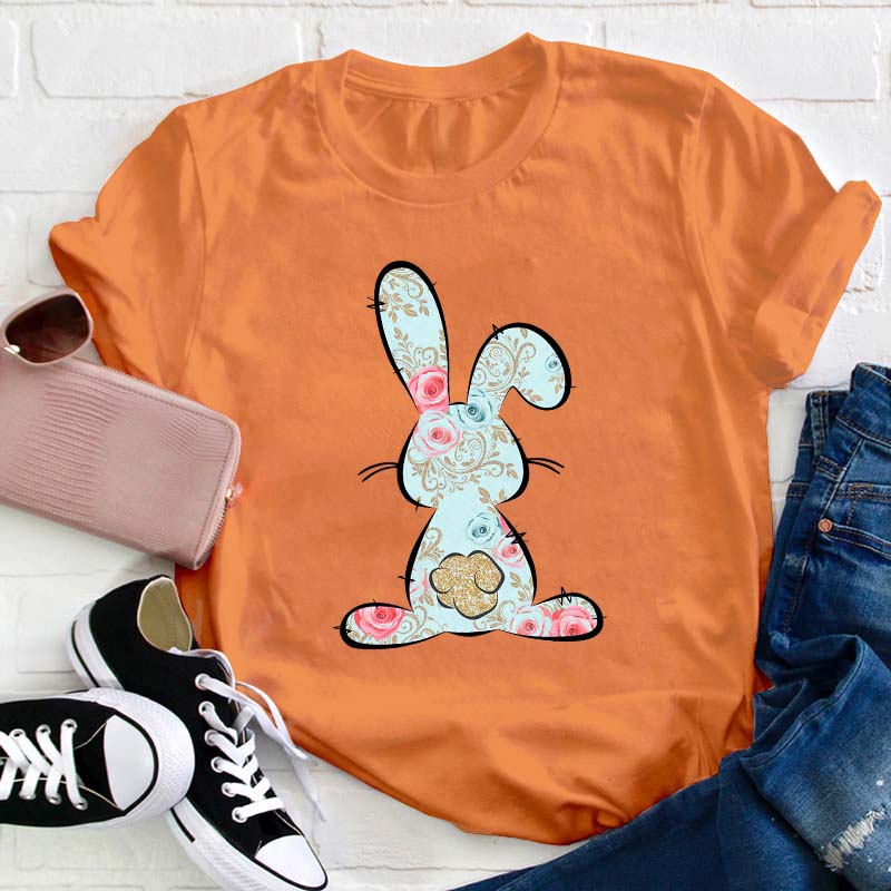 Floral Easter Bunny Teacher T-Shirt