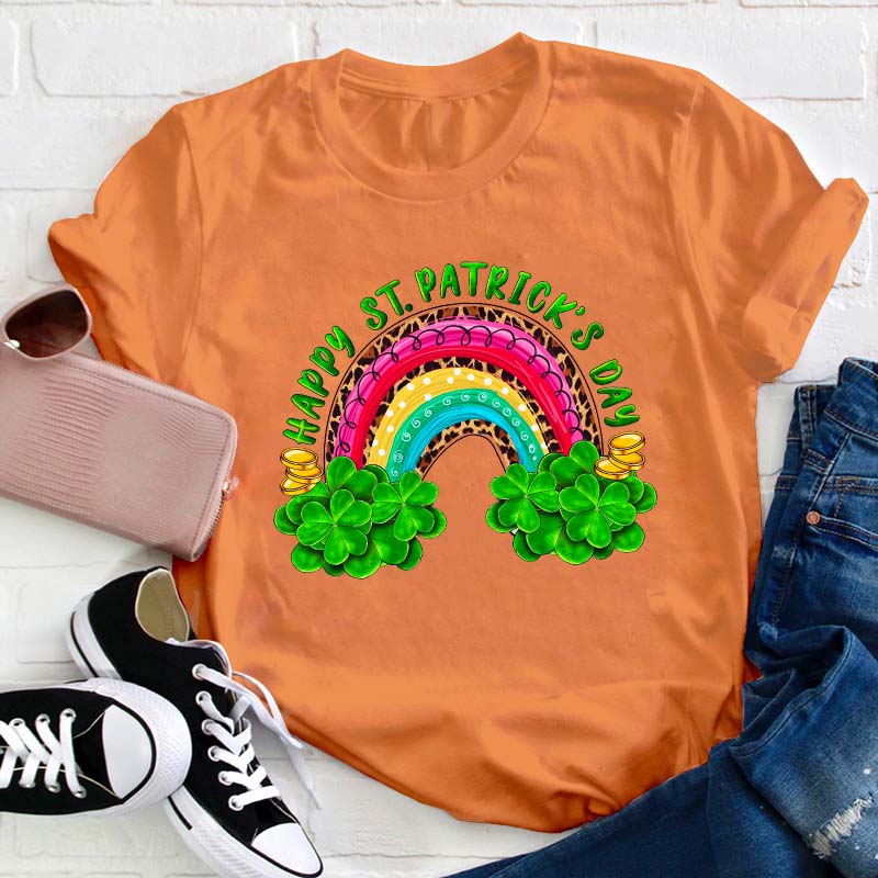 Happy St Patrick's Day Rainbow Teacher T-Shirt