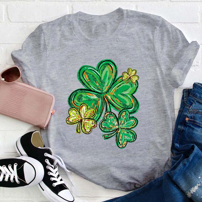 St Patrick's Day Clover Print Teacher T-Shirt