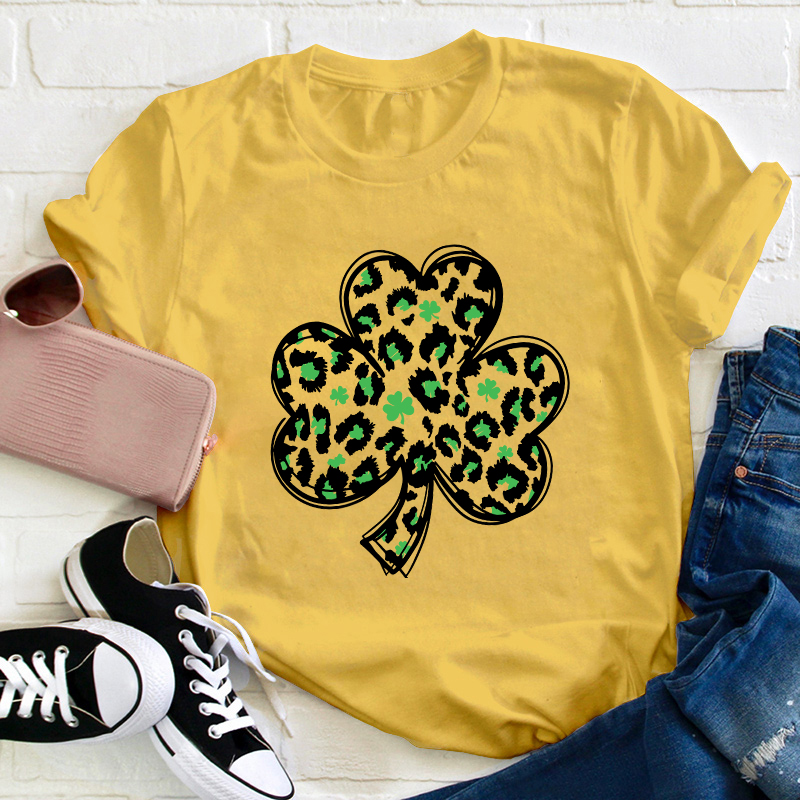 Green Leopard Clover Teacher T-Shirt