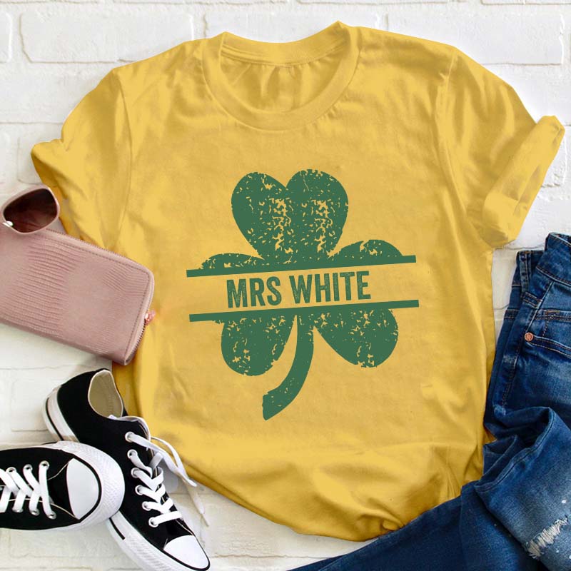 Personalized Lucky Clovers Teacher T-Shirt
