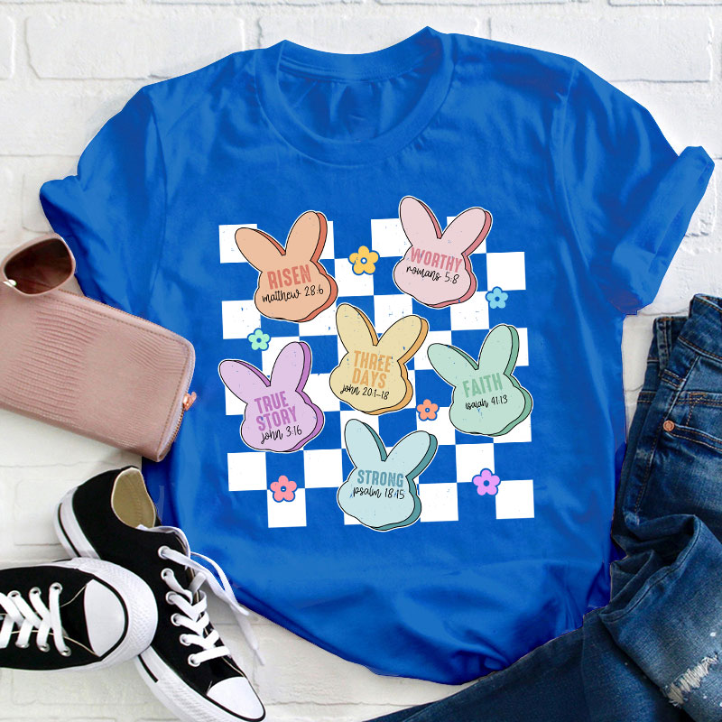 Bunny Bible Verses Checkered Teacher T-Shirt