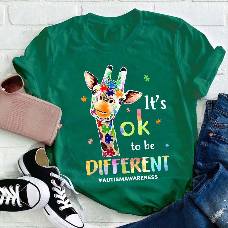 Giraffe It's Ok To Be Different Teacher T-Shirt