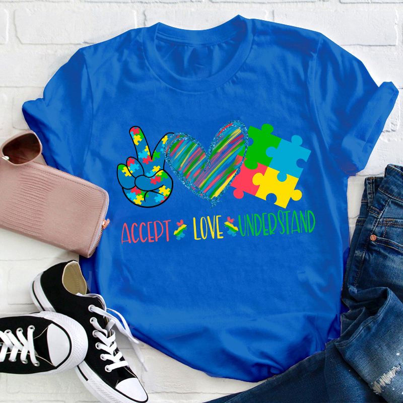 Accept Love Understand Care Teacher T-Shirt Sale-Teachersgram