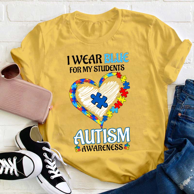 Personalized I Wear Blue For Autism Awareness Teacher T-Shirt