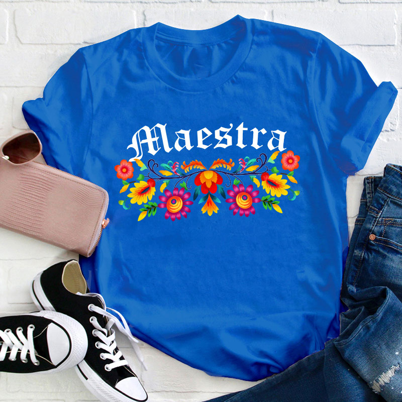 Maestra Floral Teacher T-Shirt