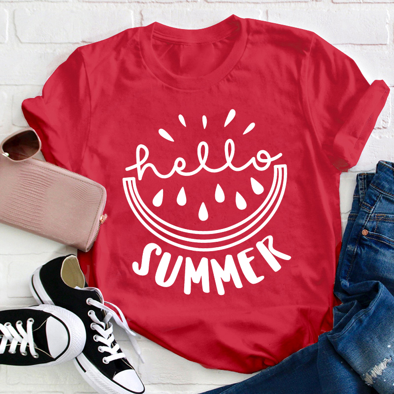 Watermelon Hello Summer Teacher T-Shirt Sale-Teachersgram