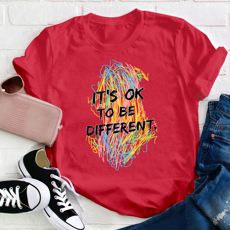Colorful Crayon It's Ok To Be Different Teacher T-Shirt