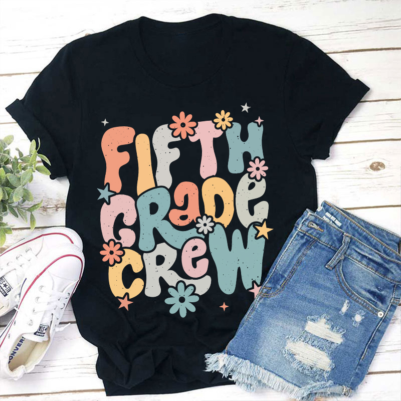 Personalized Name And Grade Bloom Flowers Teacher T-Shirt