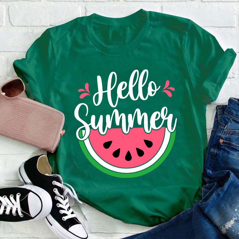 Watermelon Summer Hello Summer Teacher T-Shirt