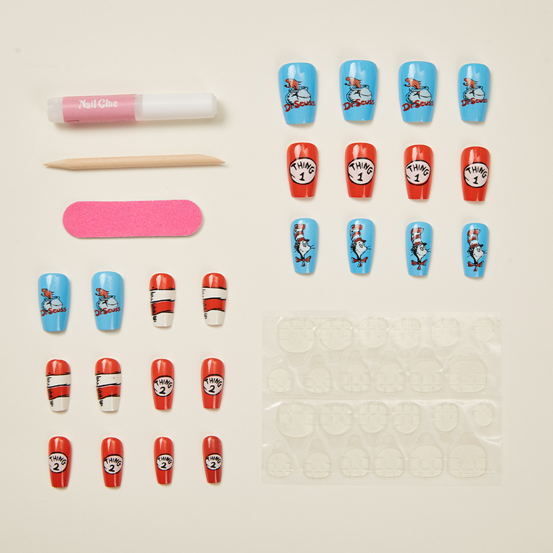24 pcs Children's Book Thing One And Thing Two Teacher Fake Nail