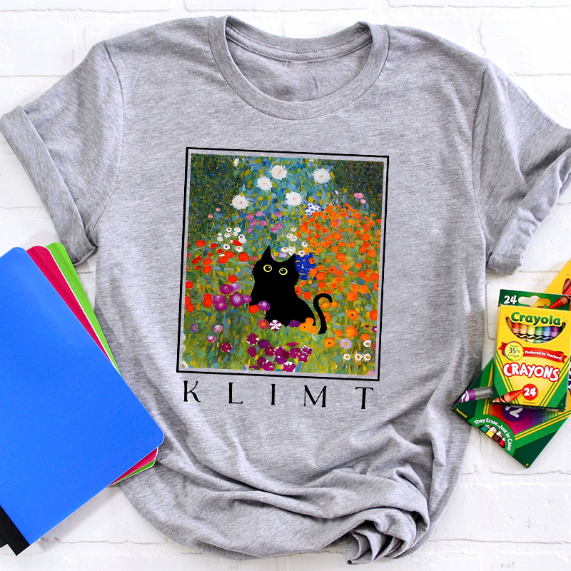 Klimt Cat Garden Cat Teacher T-Shirt