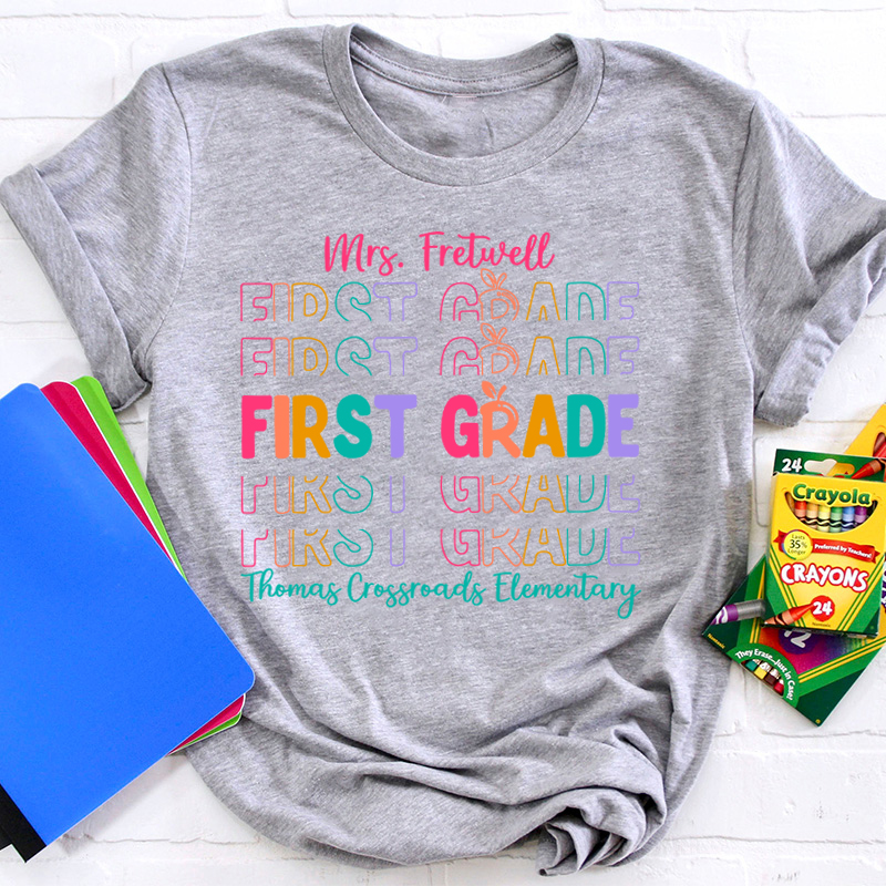 Personalized Colorful Apple Teacher T-Shirt