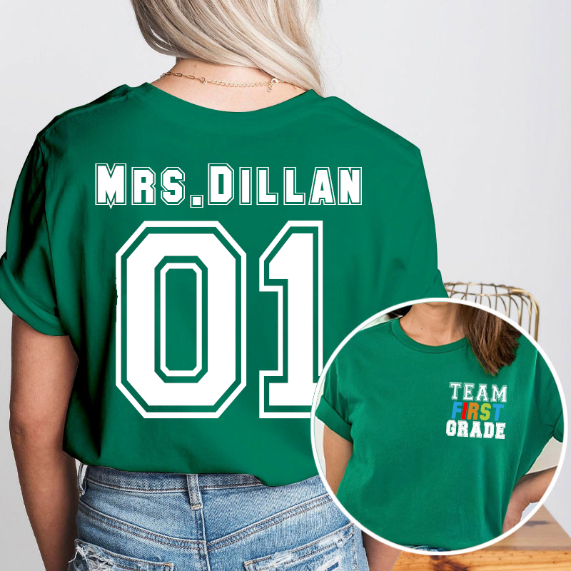 Personalized Retro Team Grade Teacher Two Sided T-Shirt