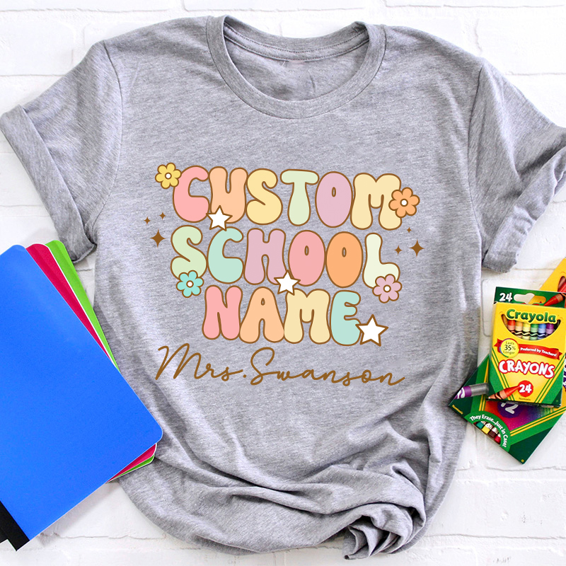 Personalized Flower And Stars Back To School Teacher T-Shirt