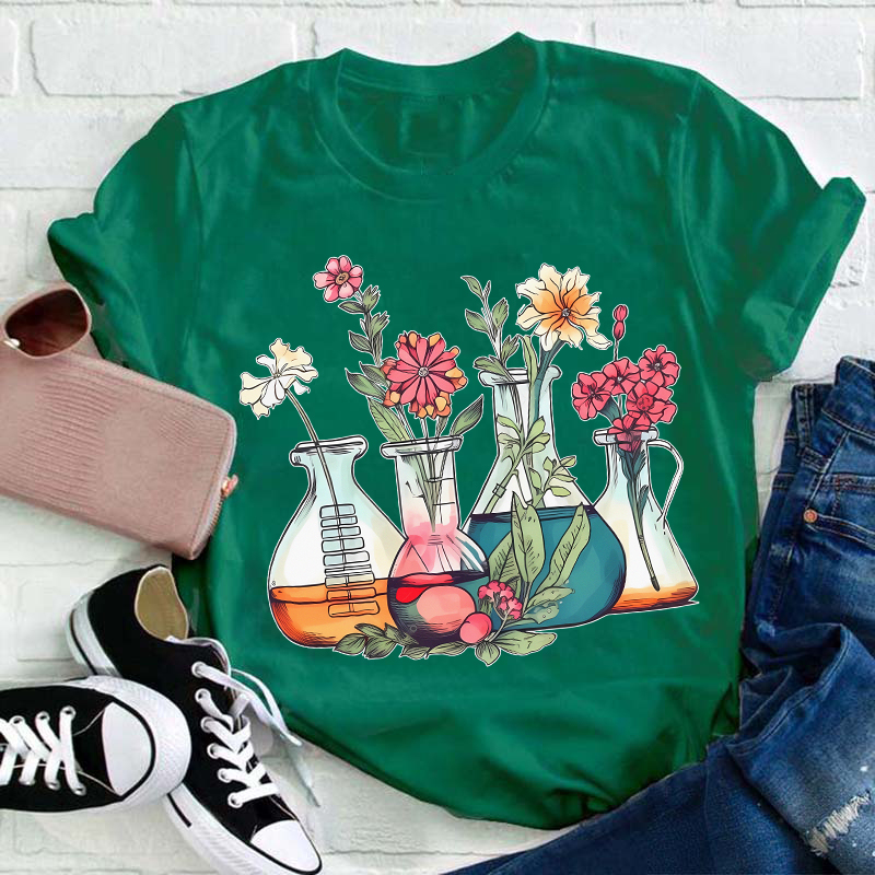 Floral Beakers Chemistry Lab Teacher T-Shirt