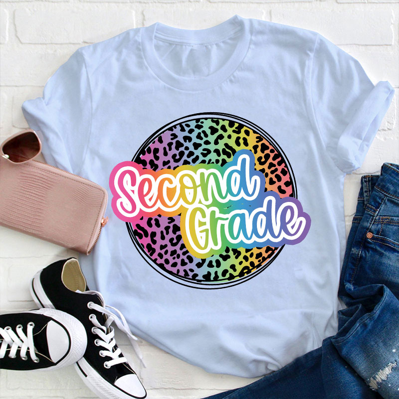 Personalized Text Gradient Leopard Print Teacher T-Shirt