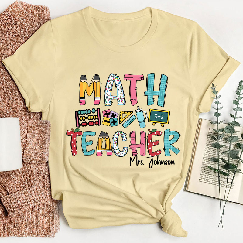 Personalized Math Teacher's Name Cute Math Icon Teacher T-Shirt