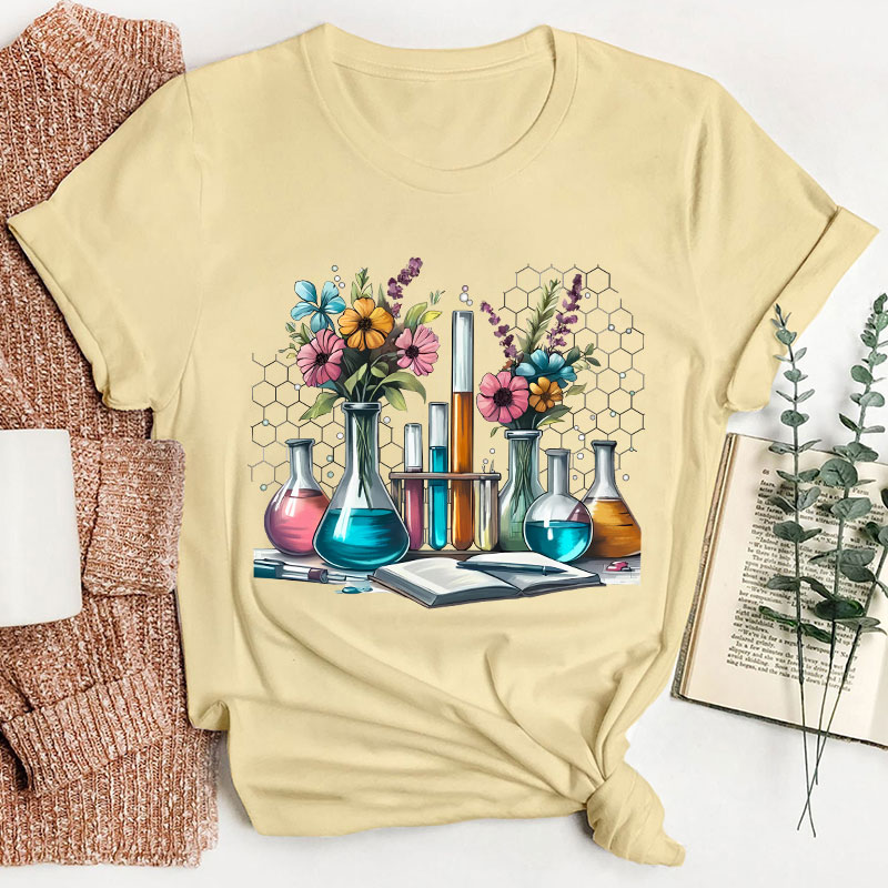 Floral Beakers Science Teacher T-Shirt
