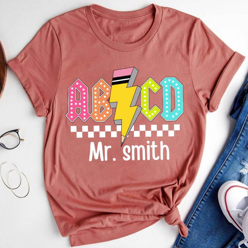 Personalized Teacher's Name Lightning Pencil Icon Teacher T-Shirt