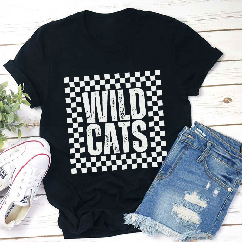 Personalized School Spirit Mascot Simple Lattice Design Teacher T-Shirt