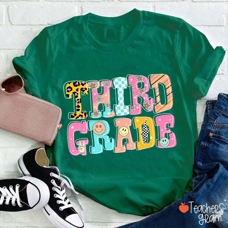 Personalized Letter Doodle Grade Teacher T-Shirt