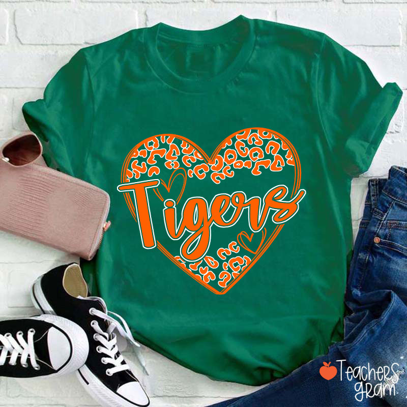 Personalized School Mascot Heart Leopard Teacher T-Shirt