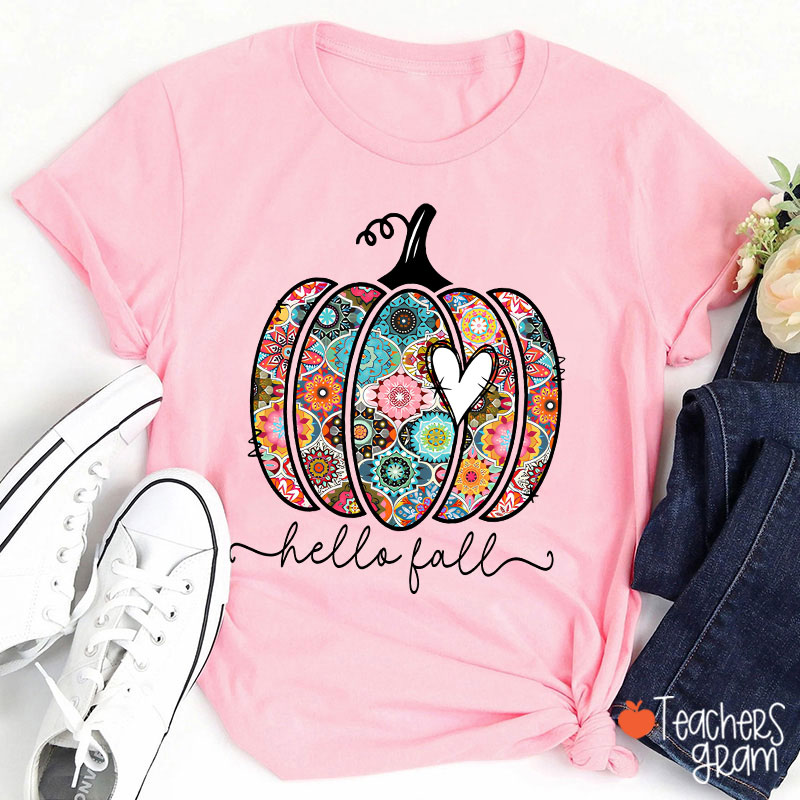 Personalized Text Flowers Pumpkin Fall Teacher T-Shirt
