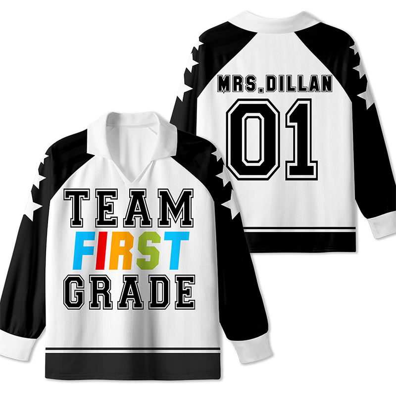 Personalized Grade And Name Teacher Long Sleeve Collar Jersey
