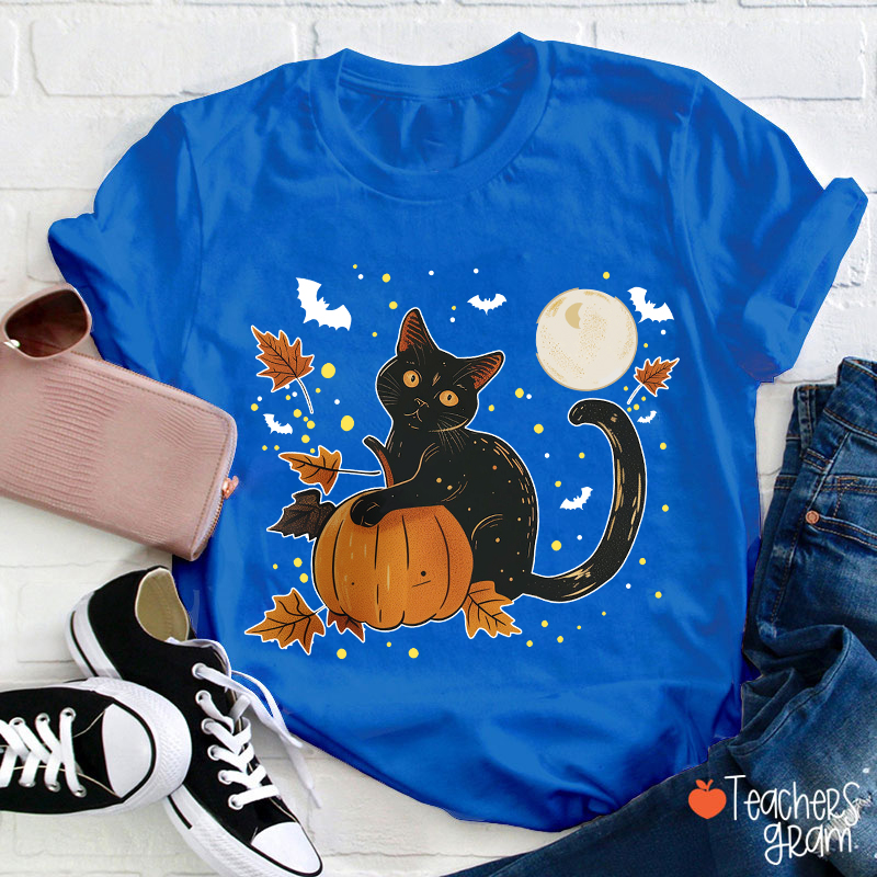 Black Cat Full Moon Teacher T-Shirt