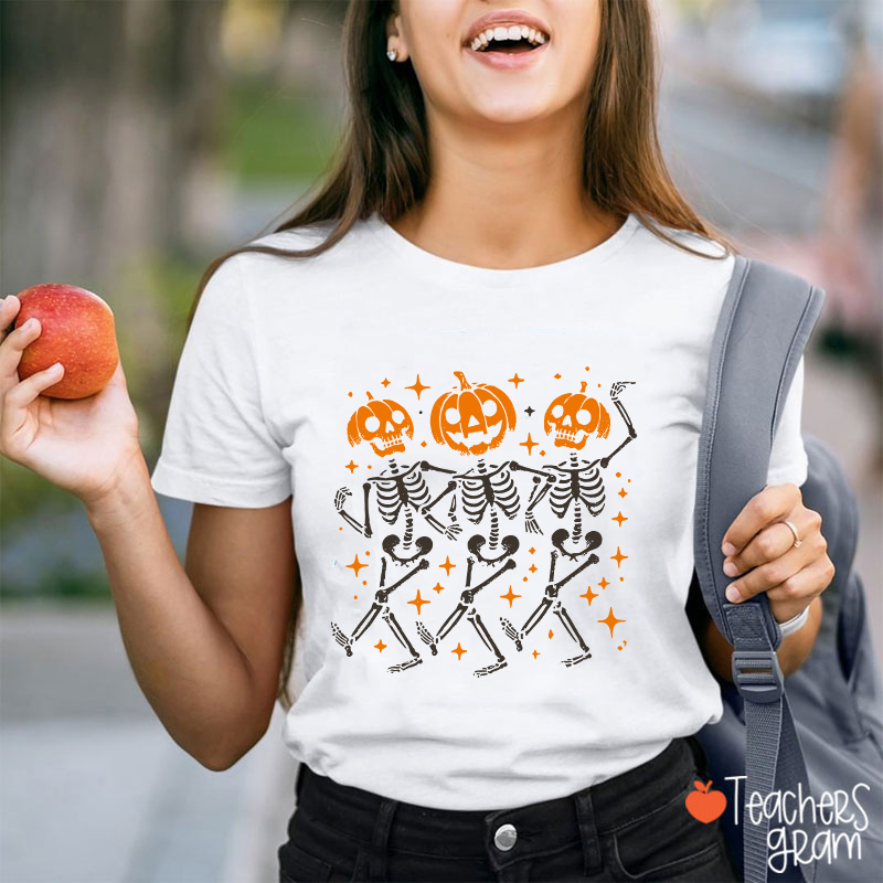 Dance Pumpkin Skeleton Halloween Teacher T-Shirt