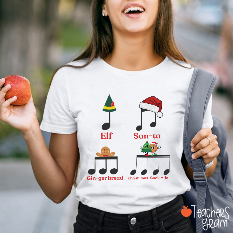 Elf Santa Music Note Teacher T-Shirt