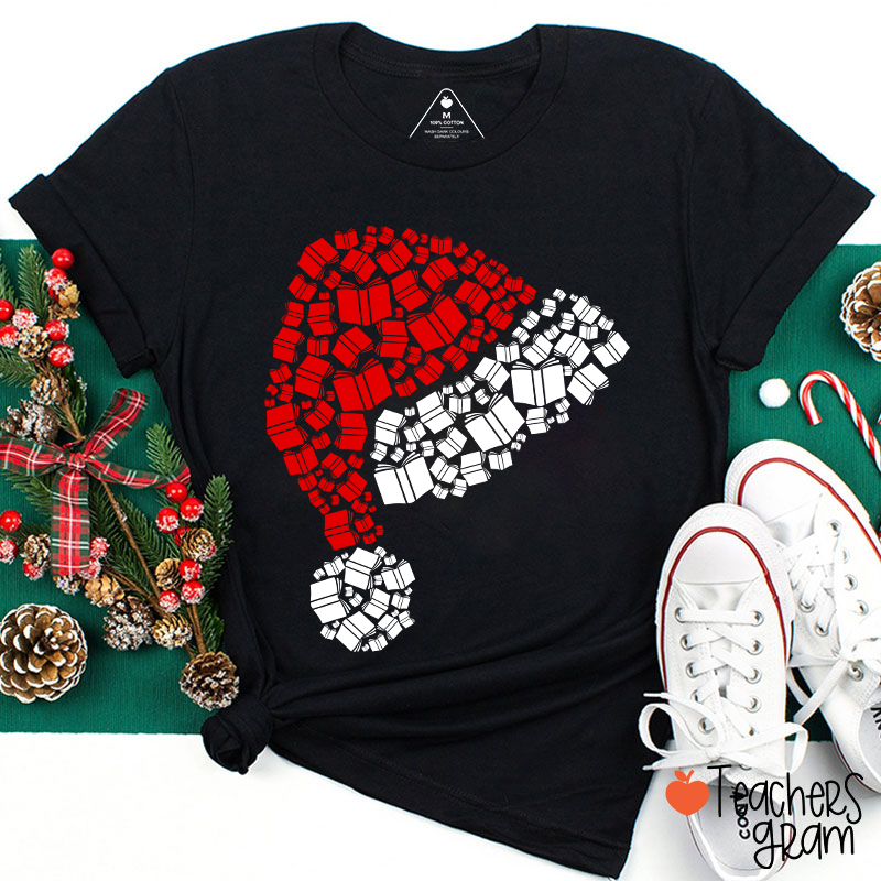Book Christmas Hat Christmas Teacher T-Shirt