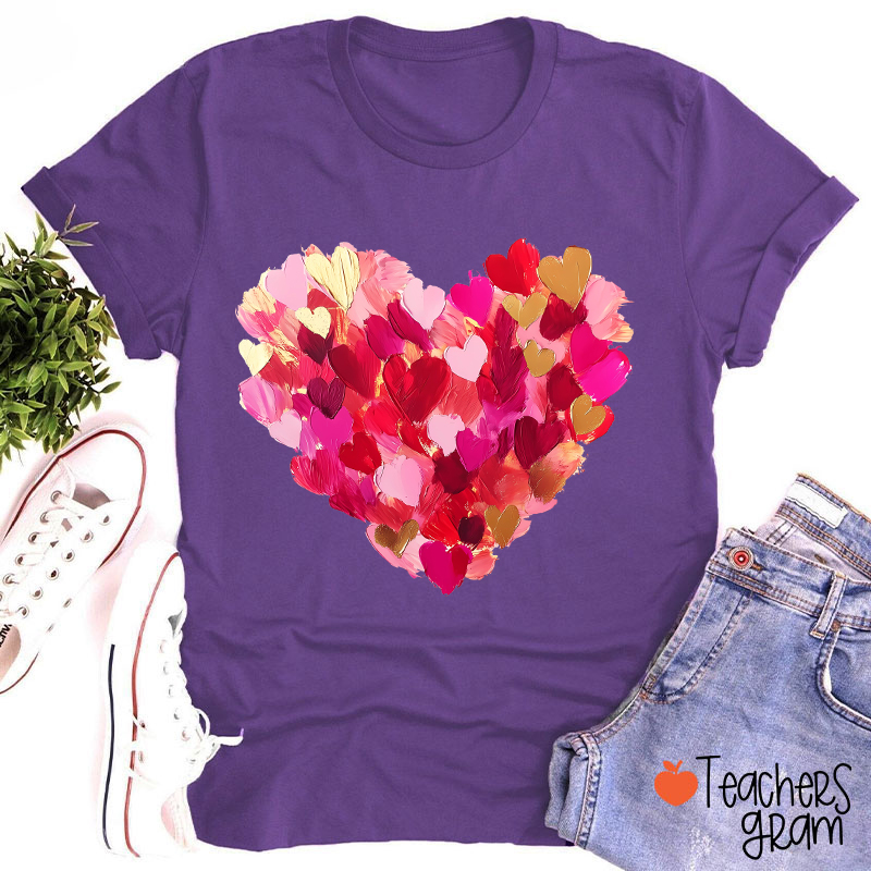 Oil Painting Heart Valentine Teacher T-Shirt