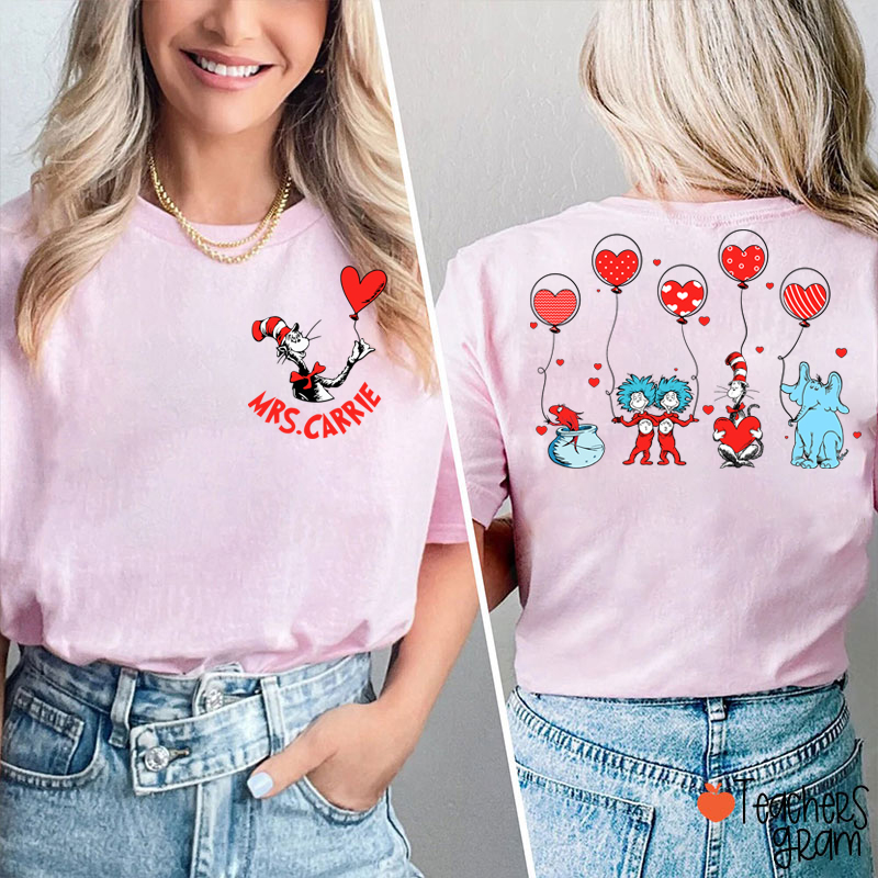 Personalized Name Children's Books Teacher Two Sided T-Shirt