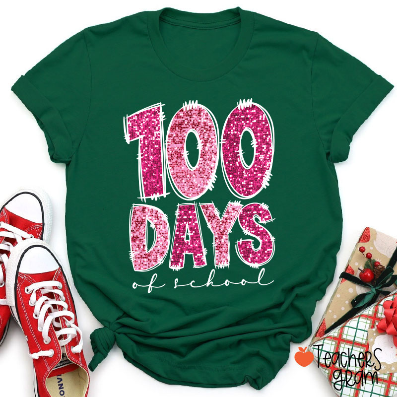 Glitter 100 Days Of School Teacher T-Shirt
