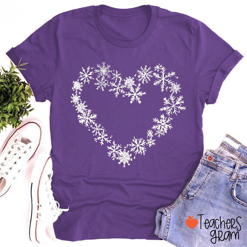 Snowflakes Heart Teacher T-Shirt
