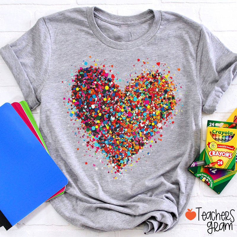 Confetti Heart Valentines Day Teacher T-Shirt