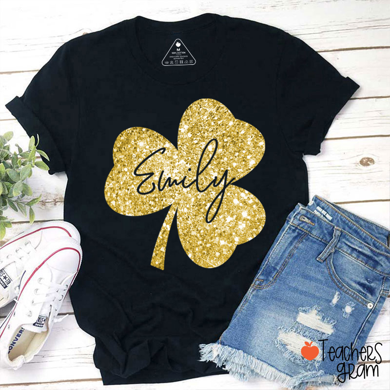 Personalized Clover Glitter Teacher T-Shirt